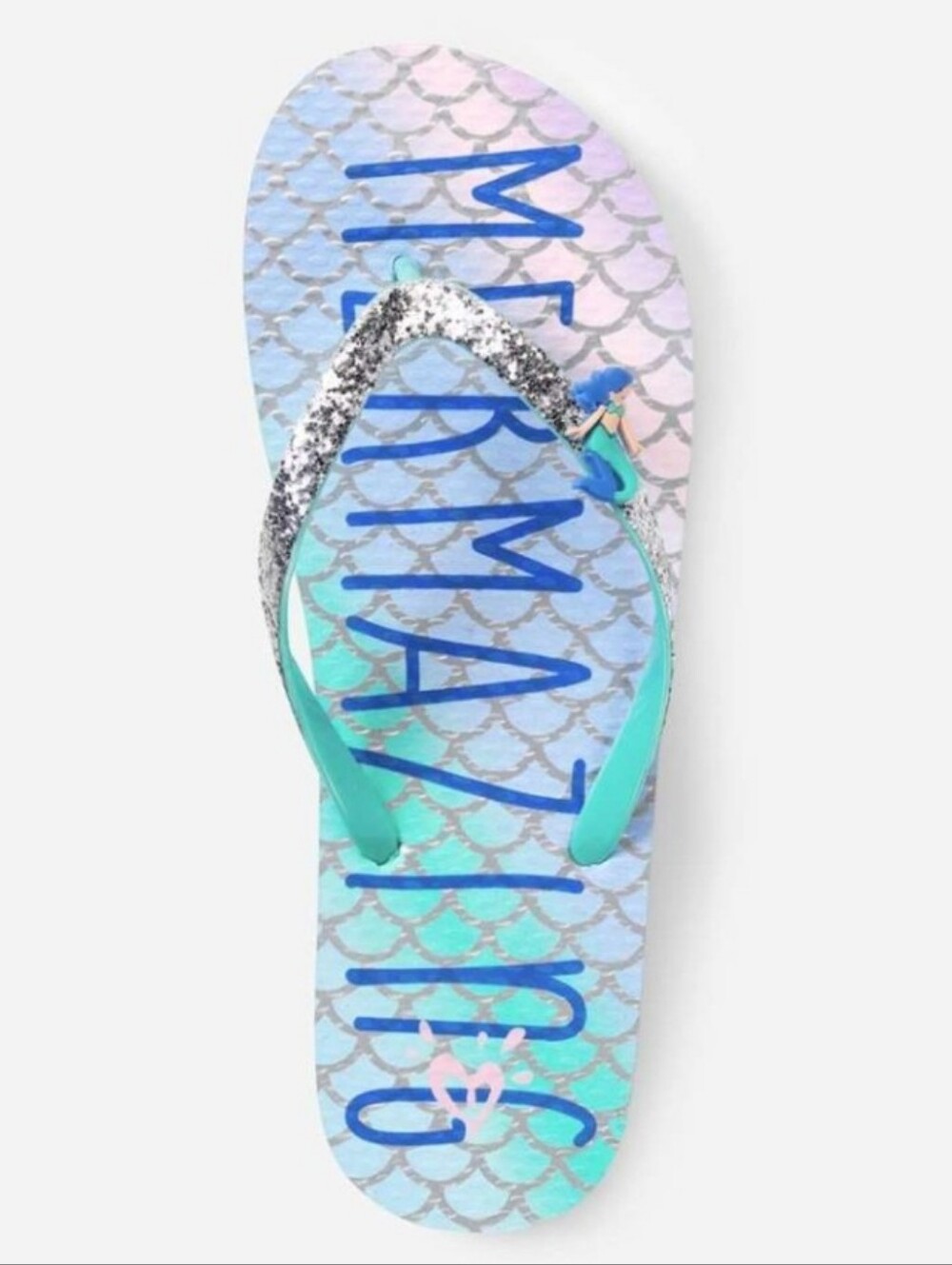 Justice Mermaid Flipflops Womes Size 6/7 Glitter NWT